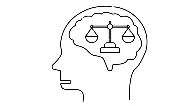 A head outline contains a brain outline within which is a scale symbol