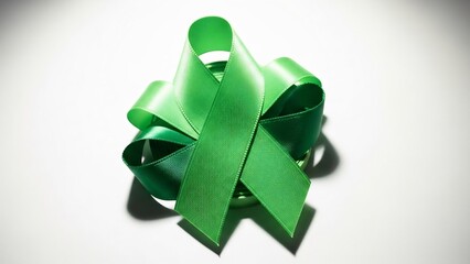 Symbol of hope: lush green ribbon tied in a bow, representing awareness and support