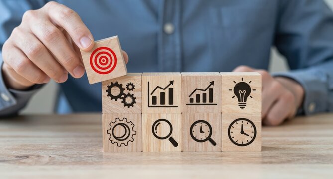 Business Strategy and Goals Focus on Target Achievement - Powered by Adobe