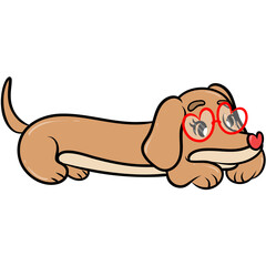Cute Cartoon Dachshund Valentine Clipart with Heart

