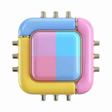3D pastel AI processor chip icon isolated on transparent background