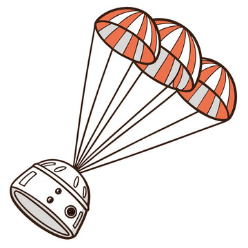 Space Capsule Landing with Glowing Orange Parachutes