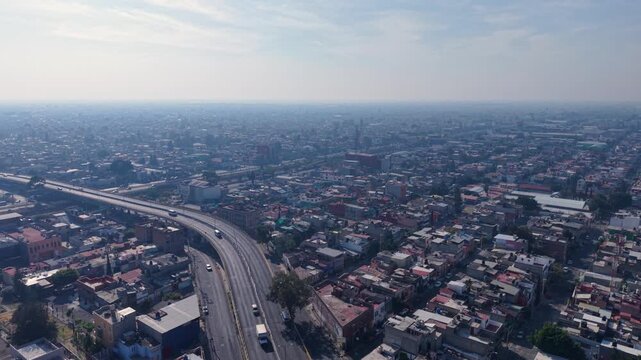 Aerial drone shots over a typical neighborhood in Ecatepec, north of Mexico City