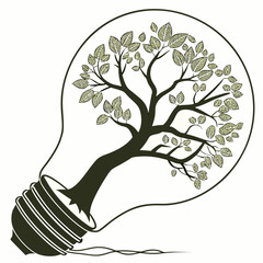 Tree growing inside transparent light bulb white background 1