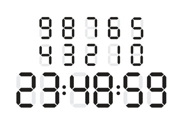 Digital clock numbers and time display. Modern clock number vector template.