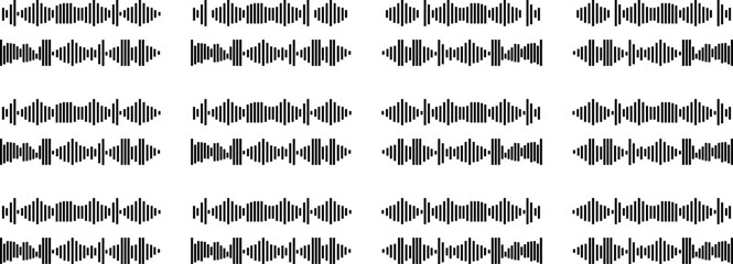 Podcast Sound Waves Audio Waveform Line Icons Voice Signal Music Broadcast Vector Set