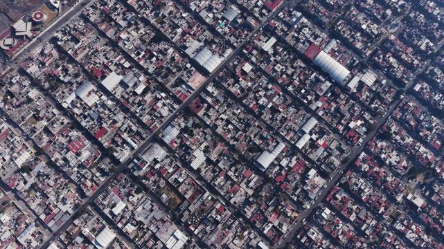 Vertical drone perspective over densely populated zone of Ecatepec, Mexico