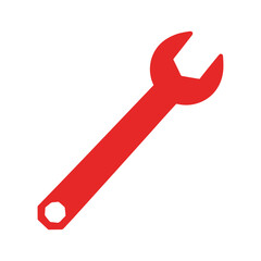 Red wrench icon on white background