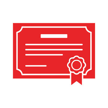Red Certificate Icon with Ribbon