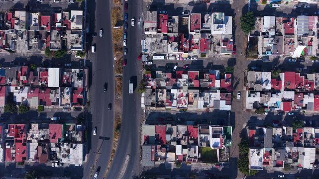 Drone dropping altitude over a residential zone in Ecatepec, Mexico