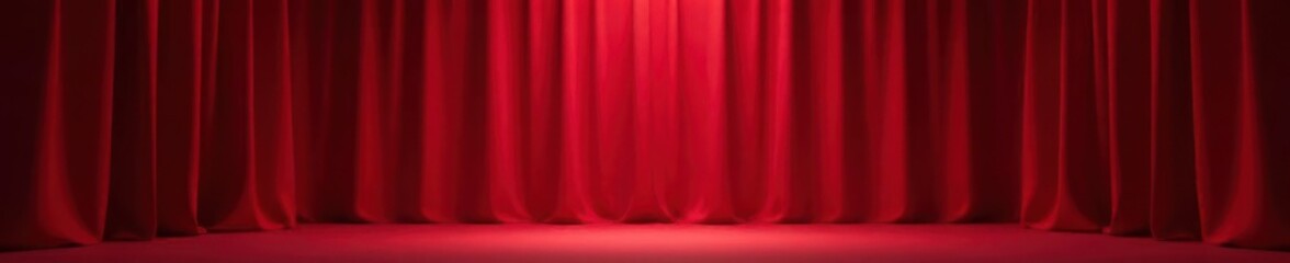 Crimson curtains, single spotlight, minimalist stage , velvet, red, crimson