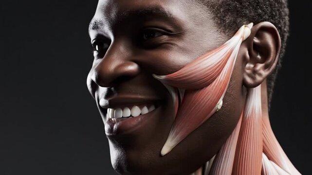 3D Animation: Orbital View of Human Zygomaticus Muscles in a Smiling Man