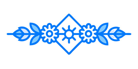 Blue Floral Border Vector with Geometric Centerpiece