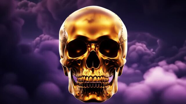Golden Skull art. Dramatic cloud background. For posters, and more