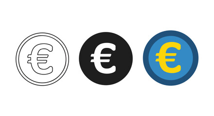 Euro currency vector icon set - Line and glyph solid icon set - Solid icons vector collection - Blue icon set - Icon vector - Flat Design Icon