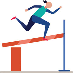 Woman jumping over hurdle in athletic wear isolated on white background