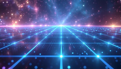Holographic light grid forming layered digital space with precise luminous intersections, transparent depth planes, and advanced futuristic visual structure