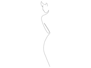 Elegant continuous line art drawing depicting the graceful silhouette of a woman in profile