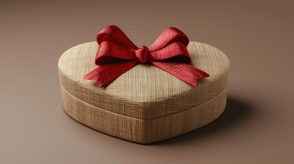 Retro heart-shaped gift box with red ribbon romantic theme