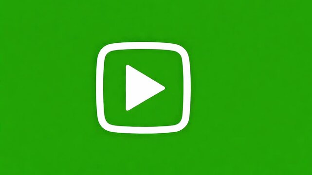 Play Button Icon Inside Rounded Square on Green Screen Background