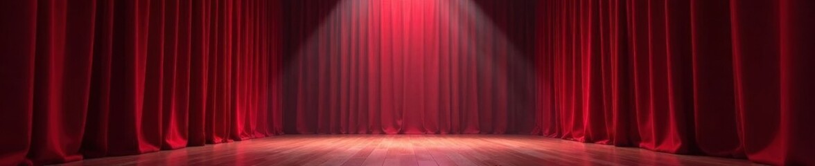Crimson velvet curtains, spotlight on empty stage, velvet, curtain, backdrop