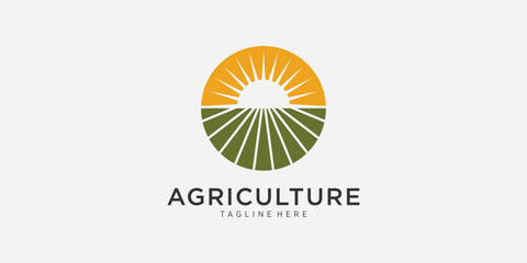 Agriculture farm logo design with sun and green fields © gibran fatih