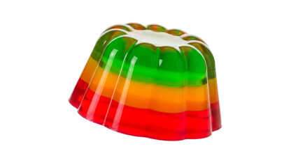 Colorful Gelatin Dessert with Layered Rainbow Hues, Isolated on a Pure White Backdrop, Ready to Enjoy for Refreshing Sweet Treat, Summer Day Dessert