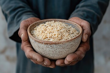 Volunteer distributing food packages during Islamic festival celebration