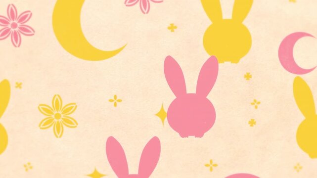 Pink and yellow easter bunnies seamless pattern animation