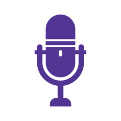 Purple microphone icon on white background