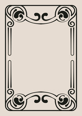 A vintage Art Nouveau style decorative border featuring elegant swirls, curves, and flourishes on a neutral background.
