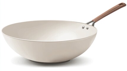 Isolated wok on white background with wooden handle culinary concept