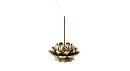 Aromatic serenity: close-up of incense stick burning in decorative lotus flower holder