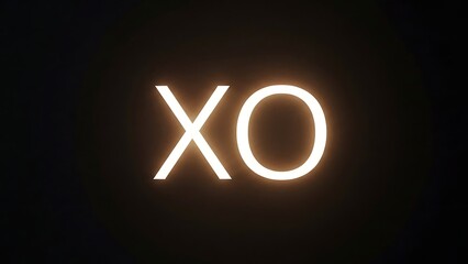 Glowing neon sign with xo letters on dark background