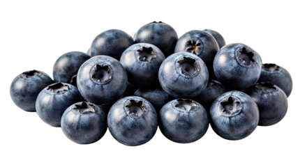Pile of 30 Vibrant Glossy Fresh Blueberries on Neutral Background