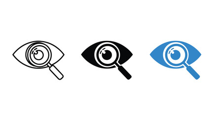 Eye with magnifying glass icon set - Line and glyph solid icon set - Solid icons vector collection - Blue icon set - Icon vector - Flat Design Icon
