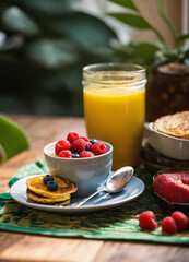 breakfast with coffee and berries