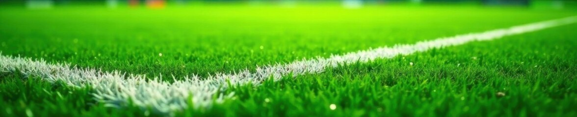 Crisp white lines mark a vibrant green sports field , fresh, pitch, game