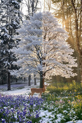 blooming tree in the snow