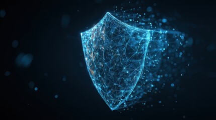 High-Tech Information Protection: A Blue Digital Firewall Shield Render