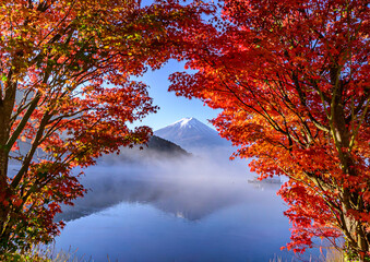 河口湖から富士山と紅葉