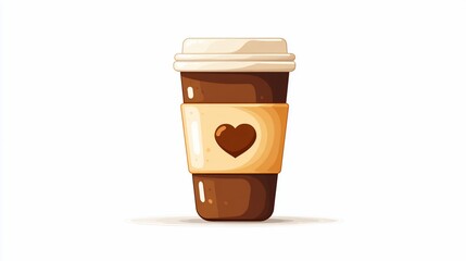 A cartoon illustration of a takeaway coffee cup featuring a heart design on the sleeve