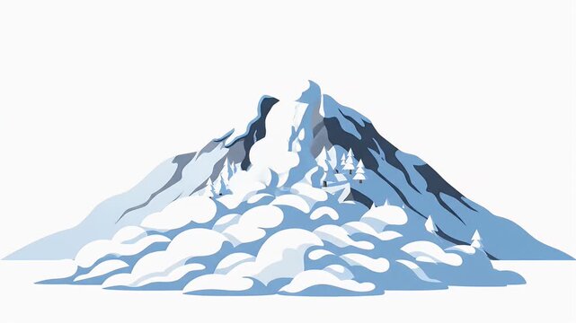 Illustrated avalanche on snowy mountain peak winter landscape danger environmental risk