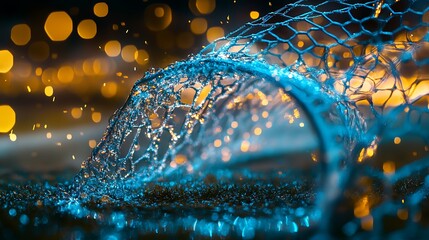 Abstract interplay of glowing nets, lights, and textural depth with golden illumination