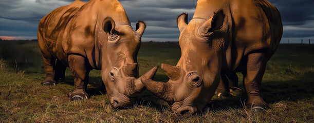 two rhinoceroses, AI generated