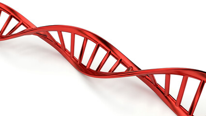 Vibrant red 3D DNA double helix structure symbolizing molecular biology and genetic research