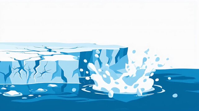 Illustration of melting icebergs in ocean water showing environmental climate change crisis