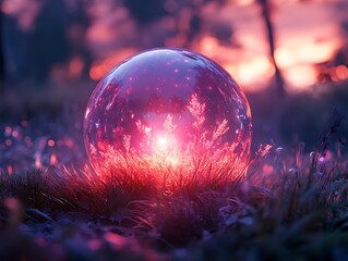 A mystical orb rests gently on a field awash in radiant twilight tones