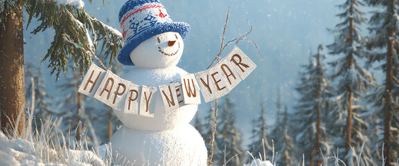 happy new year snowman, AI generated