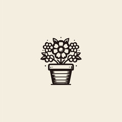 Flower pot logo style icon design template vector illustration